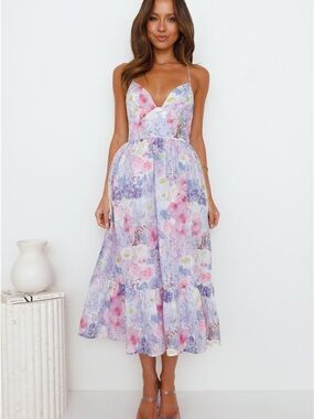 Hello Molly Pastel Floral Spaghetti Strap Midi Dress